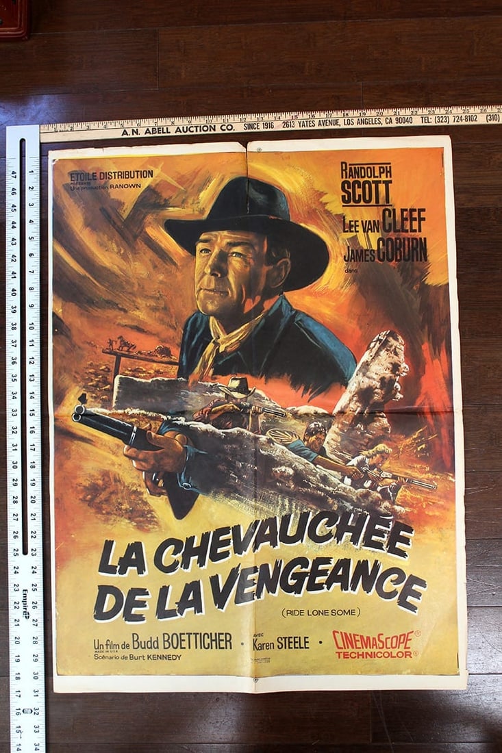 Ride Lonesome (1959) 24" X 30" French Movie Poster: Ride Lonesome (1959) 24" X 30" French Movie Poster, Please refer to the attached photos to determine the condition of this original vintage item. Note: LB means Linen Backed. Ready for you to frame! R
