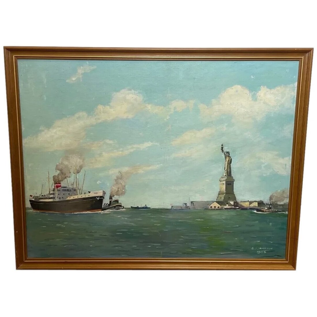 Marine Oil Painting Ships Passing New York Liberty Island & Statue of Liberty: Marine Oil Painting Ships Passing New York Liberty Island & Statue of Liberty 1 Fine Marine Art Oil Painting Ships Passing New York Liberty Island & Statue Of Liberty. Subject marine and shoreline vie