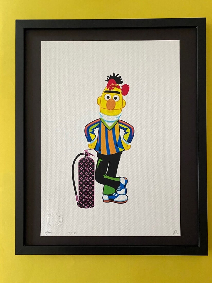 DEATH NYC Hand Signed LARGE Print Framed 16x20in COA BERT SESAME STREET LV N: This is a Stunning and Scarce 100% Authentic New Print by Death NYC Hand Signed and Numbered in Pencil by the Artist Limited Edition of 100 Large Size: 45cm x 32cm About 18x13in Fine Art 300 gsm Paper