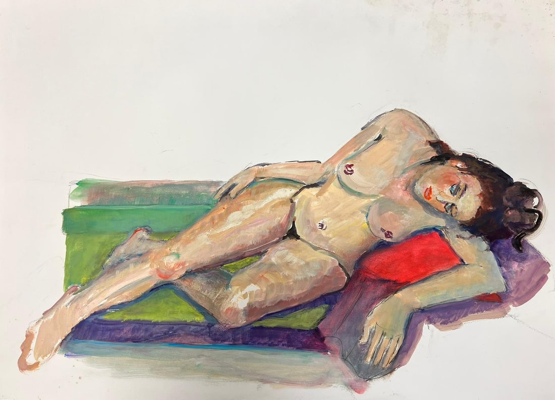 Reclining Lady Model 1970's French Modernist Painting Provence Collection 1970's (1 of 20)
