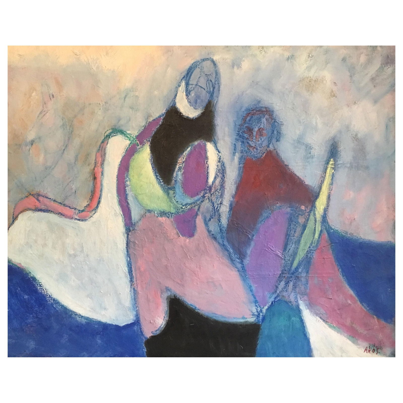 Huge MultiColoured French Abstract Cubist Figures Dancing Original Oil Painting 2006 (1 of 20)