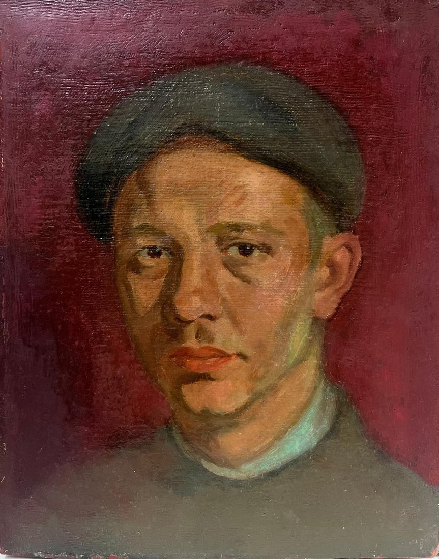 Portrait of Man in Cap Original 20th Century Oil Painting Polish Artist (1 of 20)