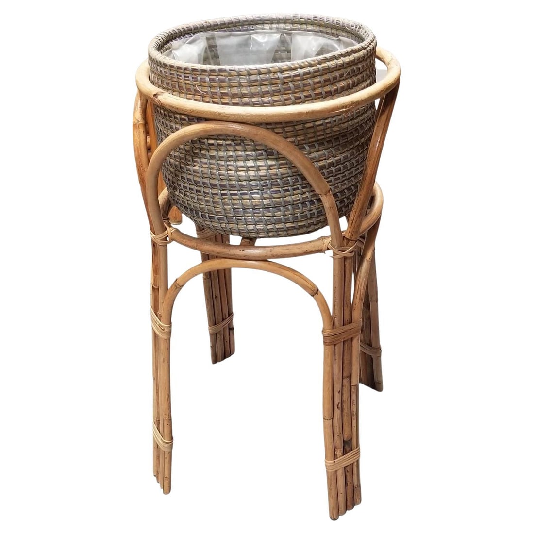 Restored Rattan Plant Stand with Basket Planter Pot (1 of 18)