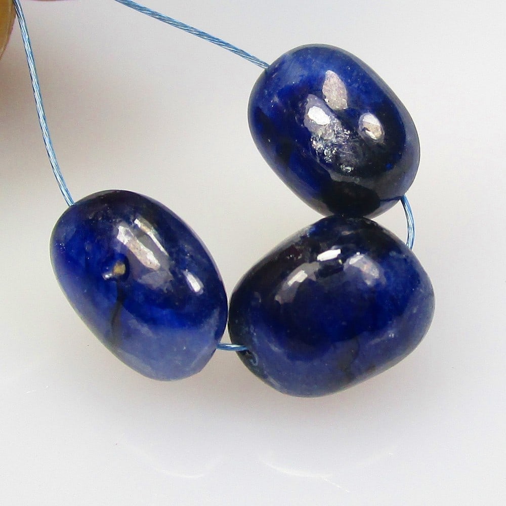 15.55 Ctw Natural 3 Blue Sapphire Dumble Beads (1 of 2)