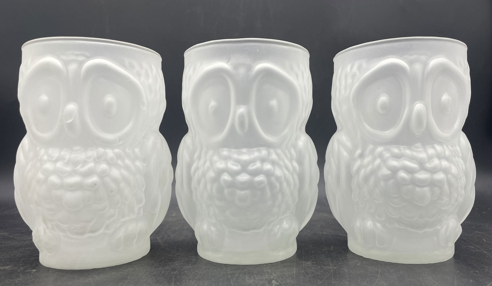 FROSTED OWL DRINKING GLASSES TUMBLERS SET OF 3 VINTAGE MCM MIDCENTURY MODERN (1 of 7)