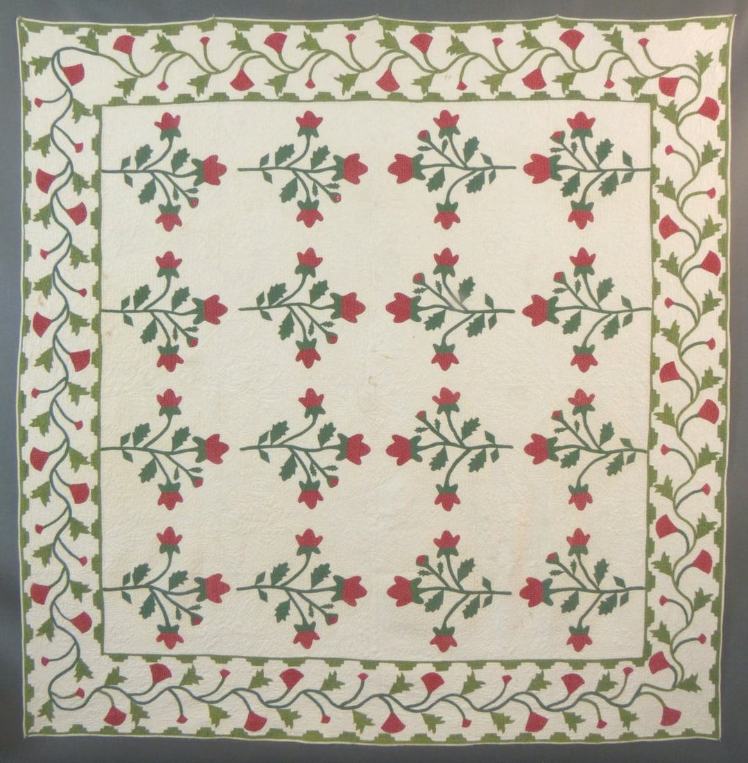 Early, Antique Red, Green & White Applique Quilt (1 of 20)