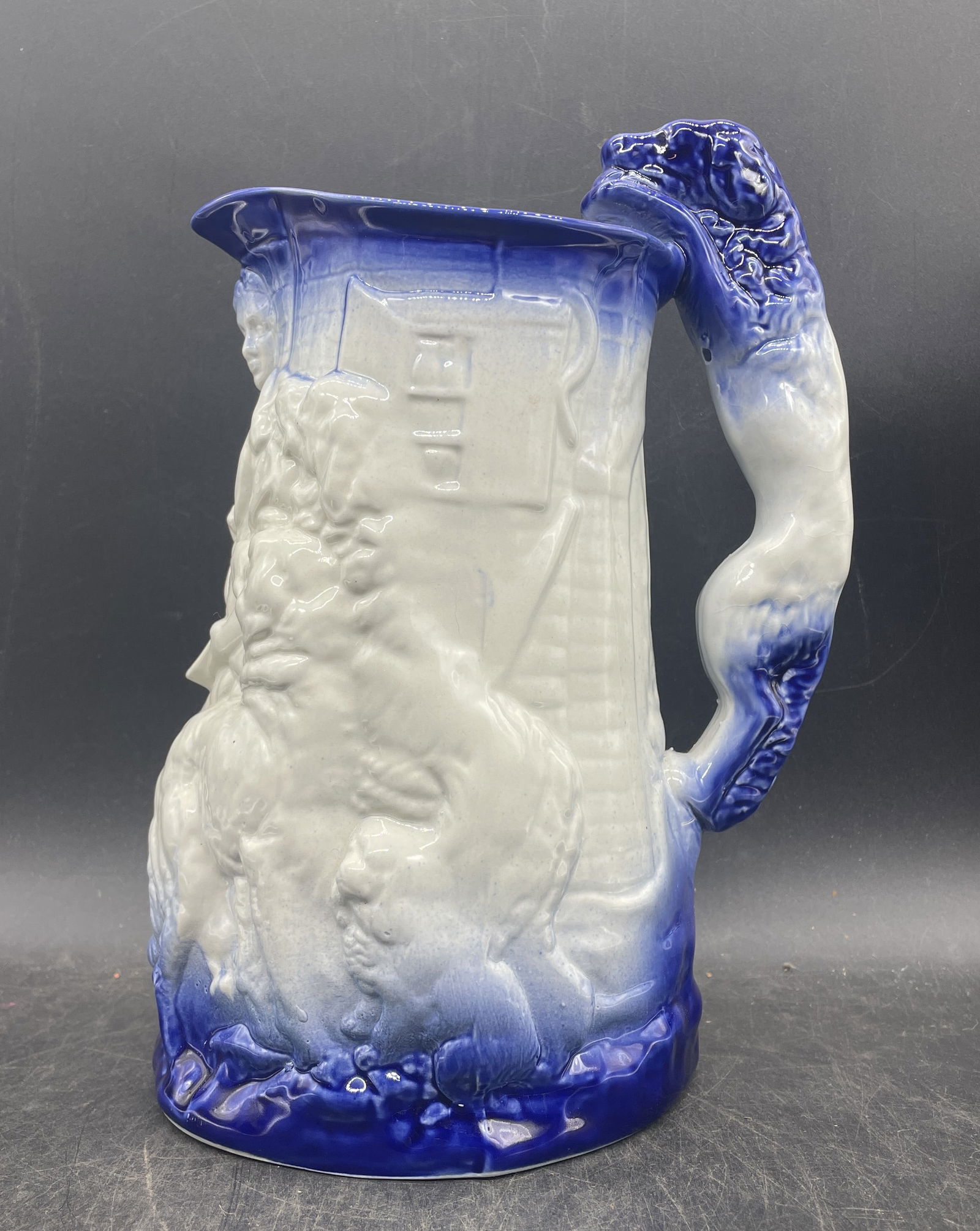 BURLEIGH STAFFORDSHIRE IRONSTONE 10" PITCHER FLOW BLUE HUNTING DOG (1 of 8)