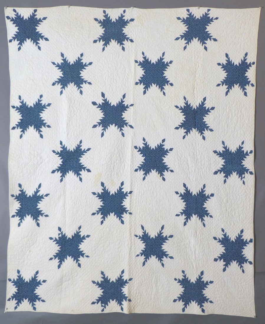 Antique Indigo Blue & White "Feathered Stars" Quilt (1 of 6)