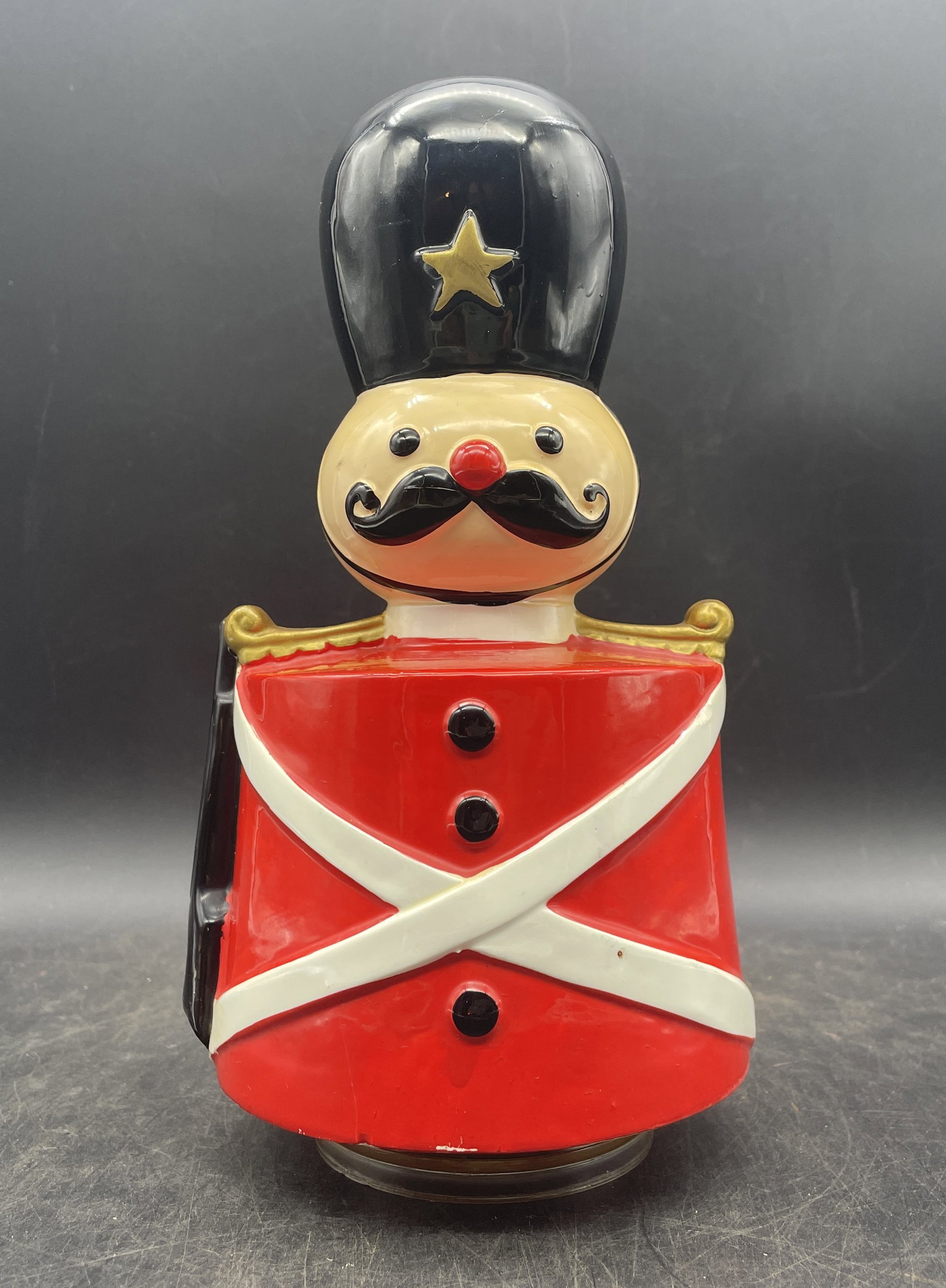 VINTAGE BERMAN AND ANDERSON 1973 ROTATING MUSIC BOX TOY SOLDIER CHRISTMAS: Title: VINTAGE BERMAN AND ANDERSON 1973 ROTATING MUSIC BOX TOY SOLDIER CHRISTMAS Date/Period: 1973 Dimension: APPROX: 9 X 4.25 Material: MIXED MATERIALS Additional Information: VINTAGE BERMAN AND ANDE