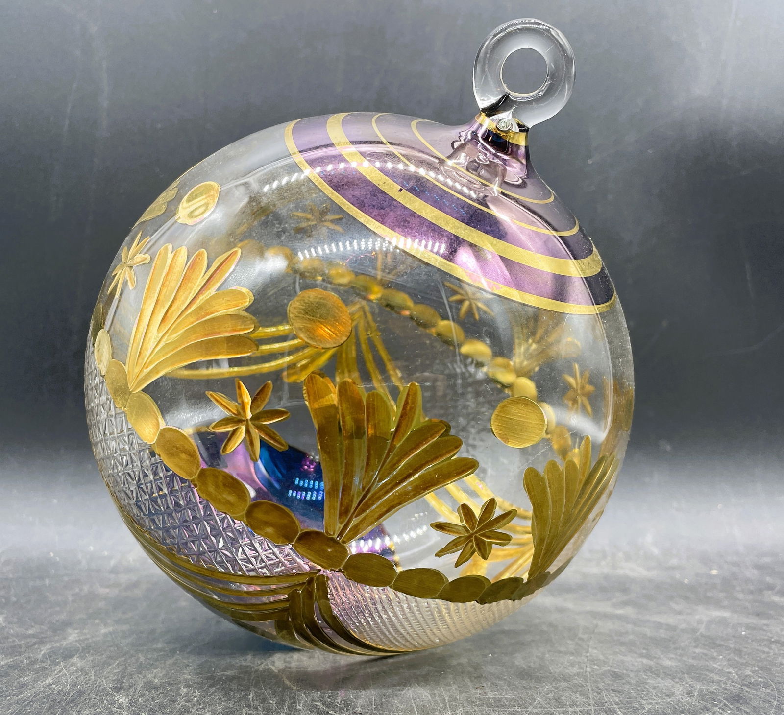 EGYPTIAN HANDMADE GLASS LARGE CHRISTMAS ORNAMENT GOLD ACCENT (1 of 8)