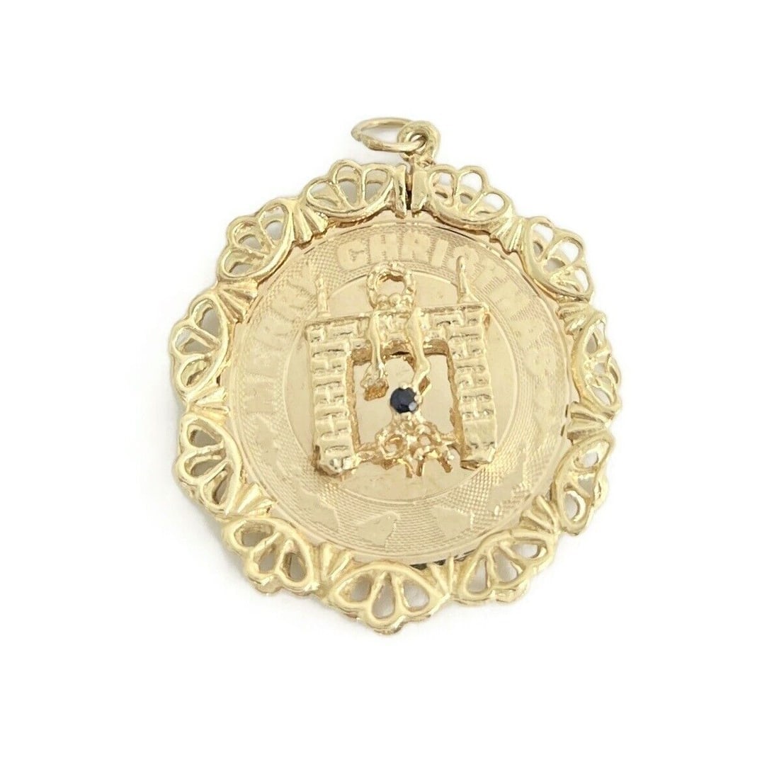 Vintage 1965 Christmas Sapphire Necklace Pendant Charm 14K Yellow Gold, 8.18 Gr (1 of 6)