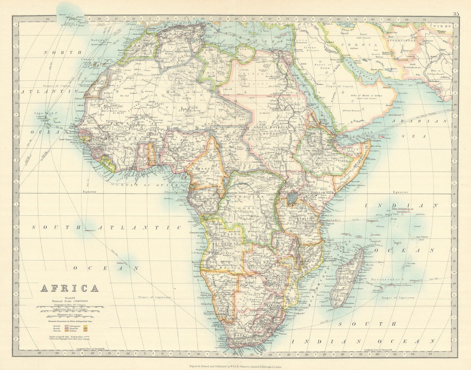 COLONIAL AFRICA. Kamerun borders reflect 1911 Treaty of Fez. JOHNSTON 1913 map (1 of 1)