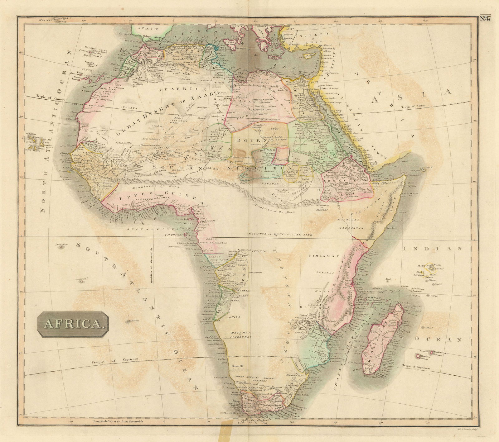 Pre-colonial Africa. Mountains of Kong/Moon. Caravan routes. THOMSON 1817 map (1 of 1)