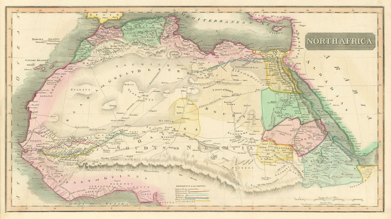 North Africa. Salt mines. Saharan explorers'/caravan routes. THOMSON 1817 map (1 of 1)