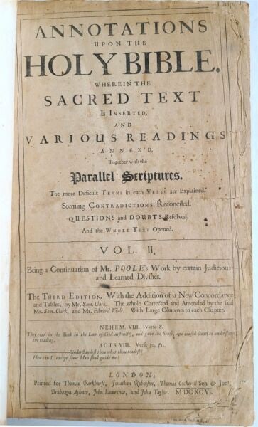 1696 BIBLE ANNOTATIONS in ENGLISH antique FOLIO (1 of 6)