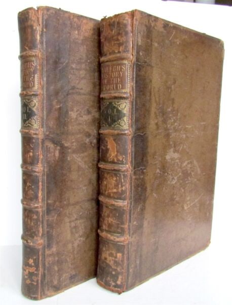 1736 HISTORY OF THE WORLD 2 volumes WALTER RALEIGH antique ENGLISH ILLUSTRATED (1 of 12)