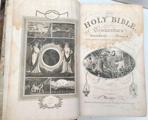 1814 BIBIE in ENGLSH ILLUSTRATED antique MASSIVE FOLIO: The Holy Bible, with a complete commentary, entirely selected from the writings of Poole, Henry, Dodridge, Brown, Coke, and other eminent commentators. Embellished with elegant engravings Manchester: