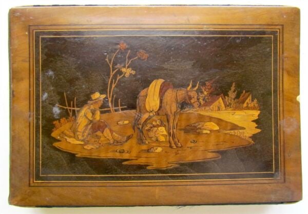 PHOTO ALBUM w/ INLAID WOODEN COVERS ANTIQUE empty (1 of 7)