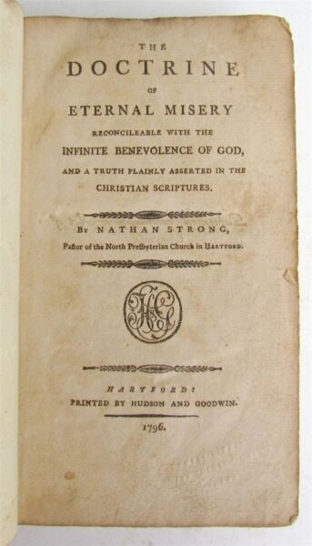1796 DOCTRINE of ETERNAL MISERY by NATHAN STRONG antique AMERICANA HARTFORD (1 of 6)