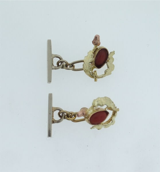 C.1900 14K YELLOW & ROSE GOLD CORAL CUFFLINKS MEN'S JEWELRY CUFF LINKS (1 of 7)