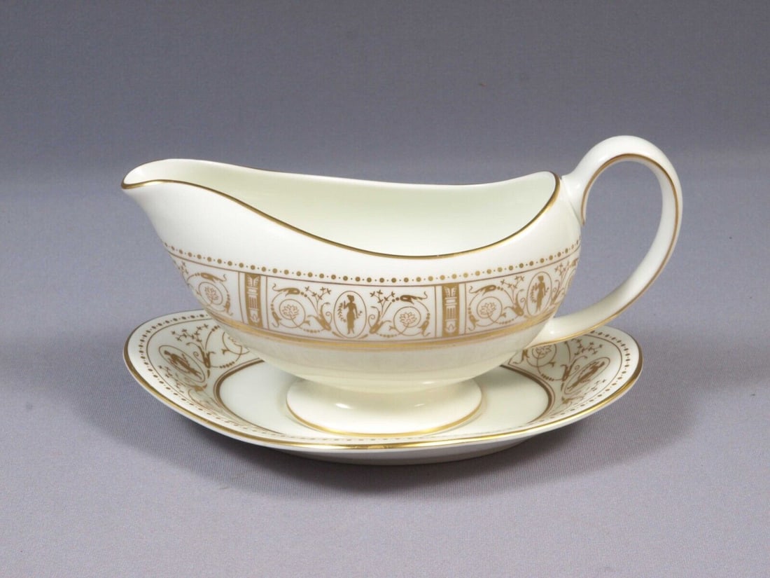 Wedgwood GOLD GRECIAN Gravy Boat Sauce Under Plate England (1 of 5)