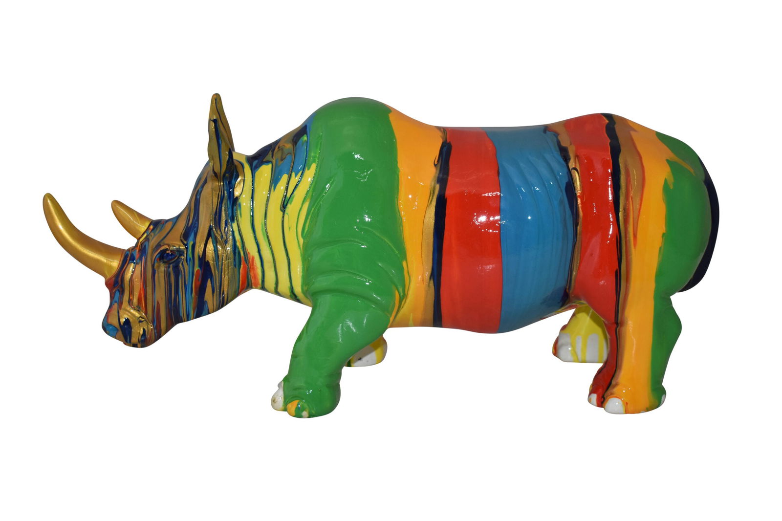 Multicolor Striped Rhino Resin Statue Size: 20″ x 6″ x 9″H (1 of 14)