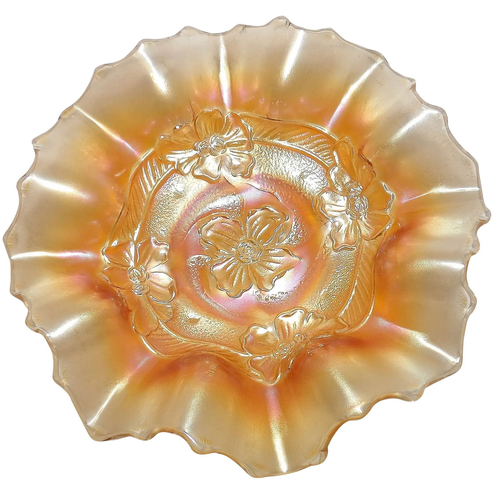 Diamond-Dugan Apple Blossom Marigold Carnival Glass 7 ¼” Bowl (1 of 5)