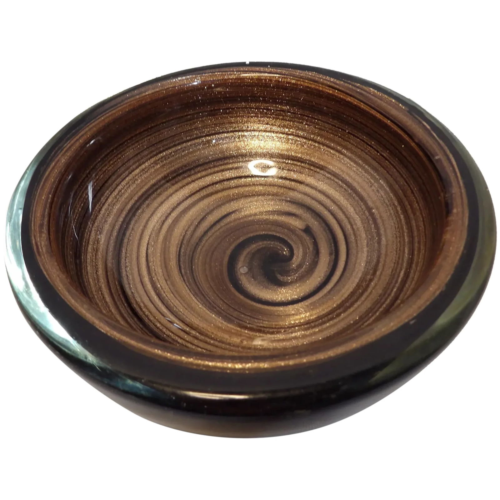 Murano Glass Bowl ALFREDO BARBINI Gold Swirl Aventurine Deep Copper Swirls Very Heavy circa 1950s (1 of 10)