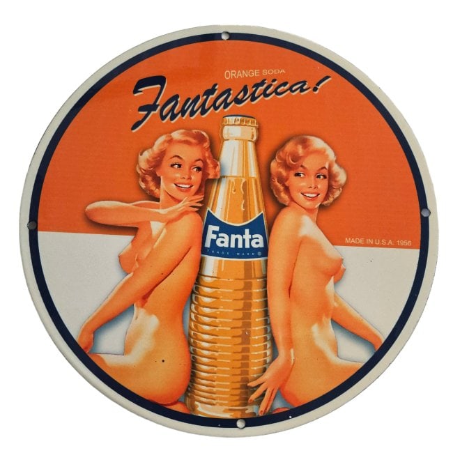 Fanta Orange Soda Pop Fantastica! Iconic Porcelain Sign with Timeless Appeal: Welcome to a unique opportunity to own a piece of advertising art that blends nostalgia, allure, and the vibrant spirit of Fanta Orange Soda. Presenting the 'Fanta Orange Soda Fantastica! 1956' porcel