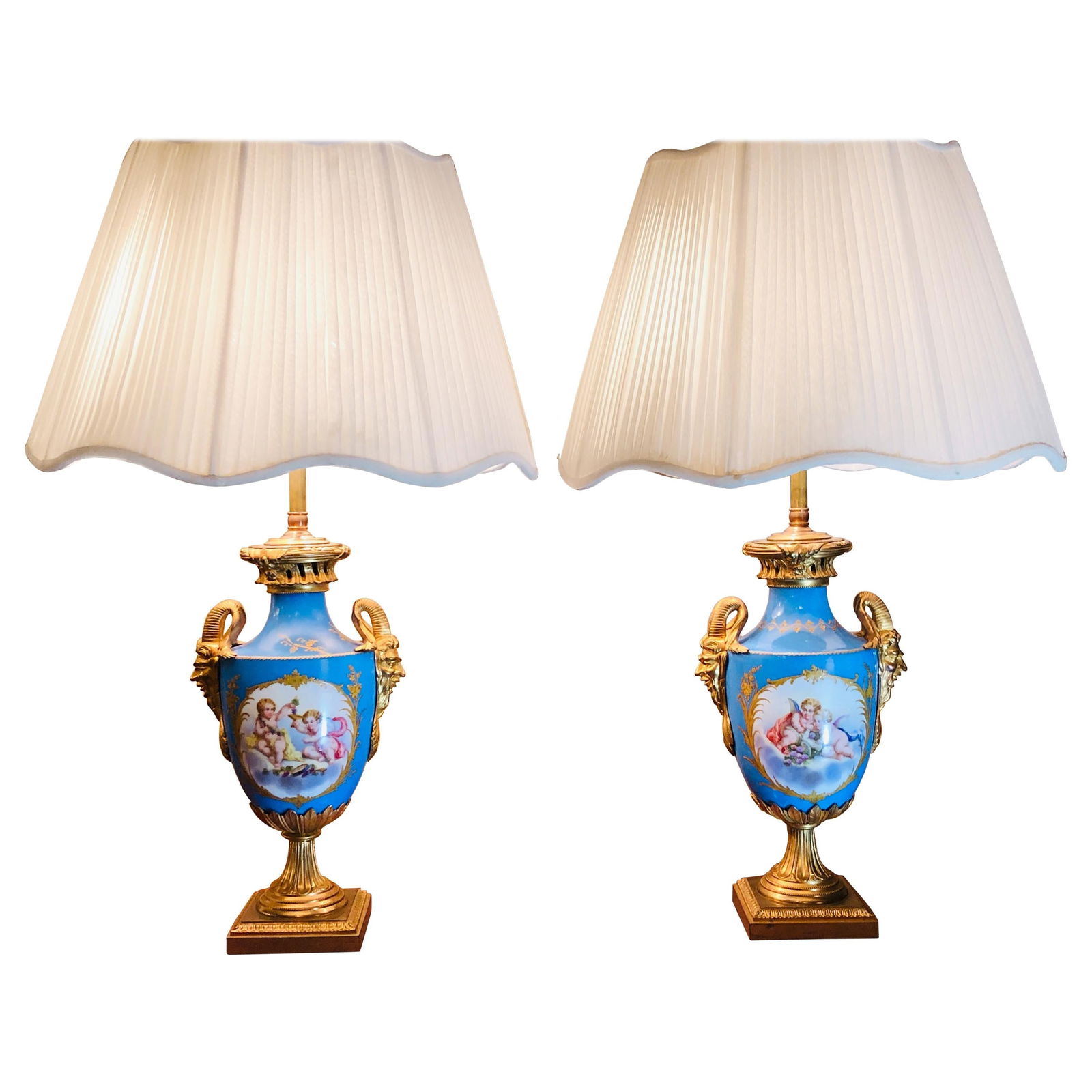 19th Century French Pair of Celeste Blue Ground "Sevres Style" Vases (1 of 20)