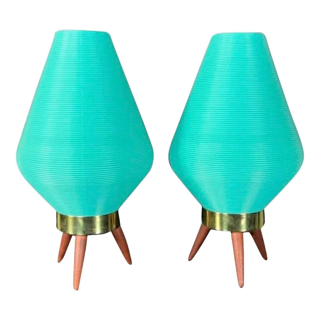 Mid Century Pair of Aqua Blue Table Lamps (1 of 5)
