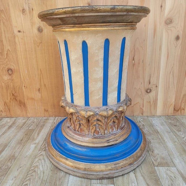 Antique Versace Style Hand-Painted Gold and Blue Medusa Head Pedestal/Table (1 of 1)