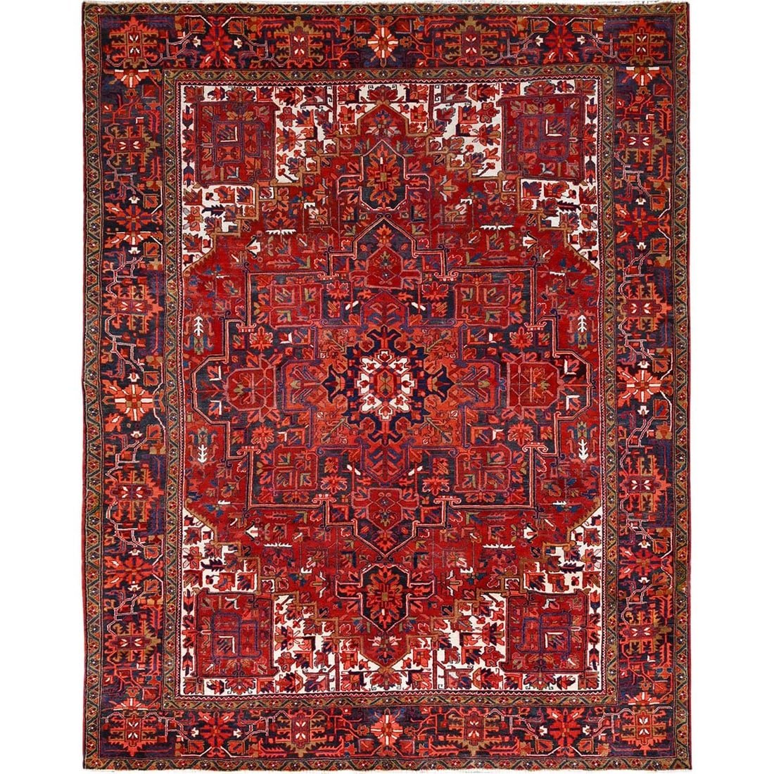 Crimson Red, Pure Wool Hand Knotted Vintage Persian Heriz Oriental Rug (1 of 1)