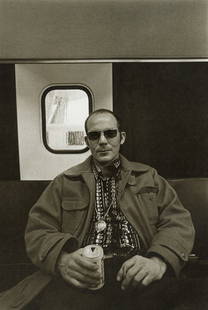 ANNIE LEIBOVITZ - Hunter S. Thompson, Dulles Airport: Artist: Annie LeibovitzTitle: Hunter S. Thompson, Dulles Airport, Washington D.C., 1972Medium: Photo Litho, 1991, ItalyDimensions: 5.65x8.4"Description: Heat Wax Mounted on 8.5x11" Conservation BoardA