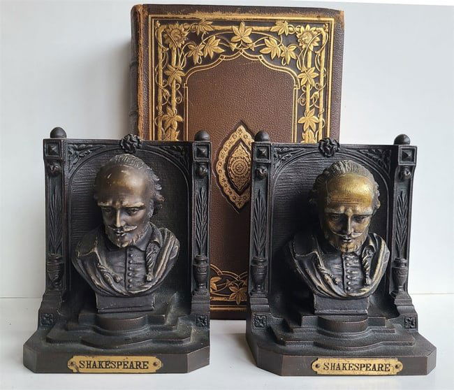 1920s-30s SHAKESPEARE vintage BRONZE or BRASS BOOKENDS by Bradley Hubbard (1 of 1)