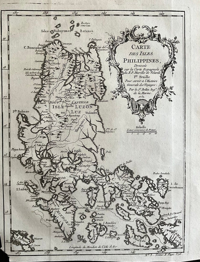 1752 Northern Philippines. Map by Bellin: Title: 1752 Northern Philippines. Map by BellinDate/Period: 1752Materials: Copperplate engravedSize: 7" x 9”This 1752 antique map by Jacques Nicolas Bellin depicts the northern Philippines, with
