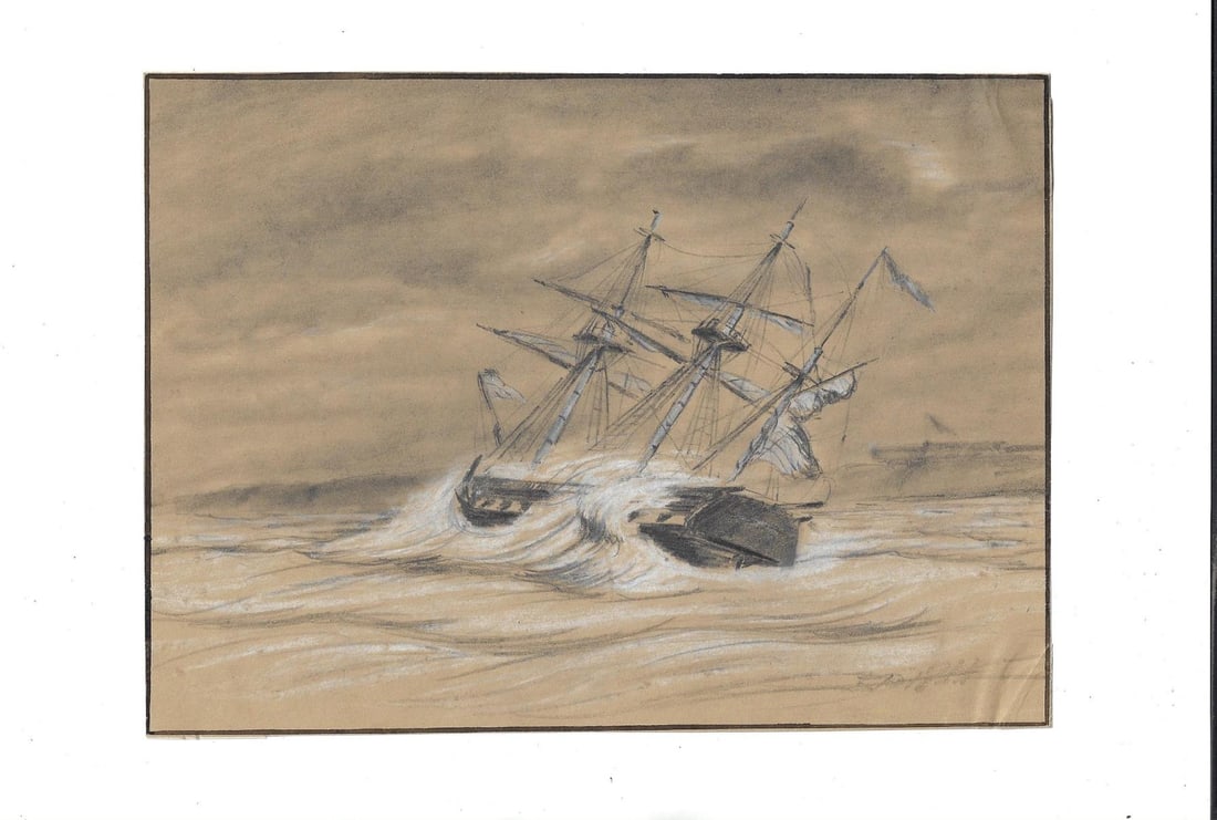 19th C Pencil Drawing of Ship (1 of 1)