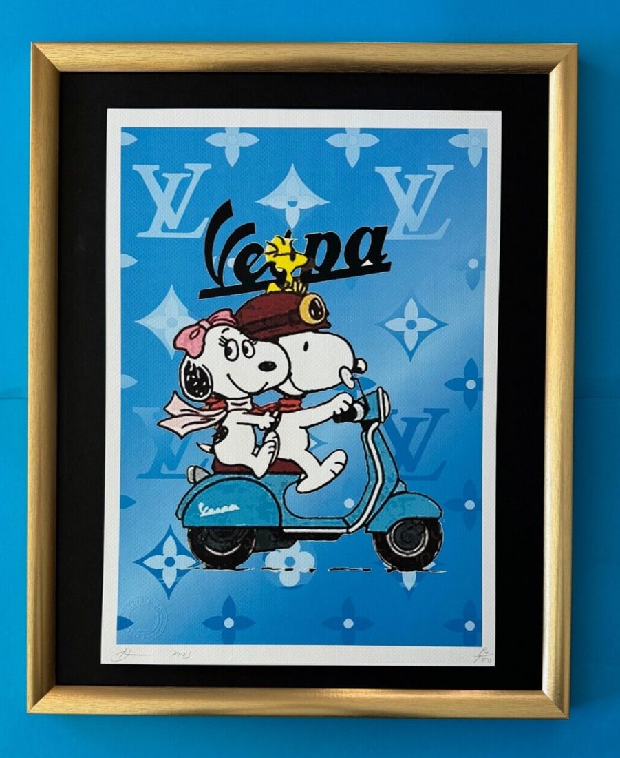 DEATH NYC Hand Signed LARGE Print COA Framed 16x20in Snoopy Vespa Murakami LV @ (1 of 6)