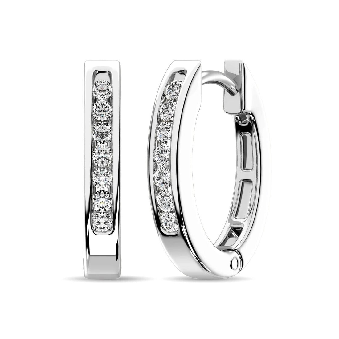 10 KT White Gold 1/8 CTTW Diamond Huggies Earrings (1 of 4)