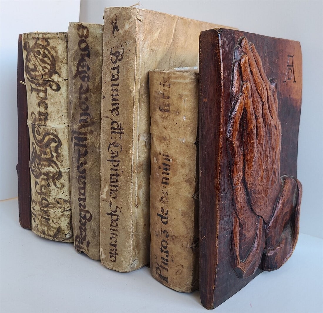 ALBRECHT DURER THEME VINTAGE CARVED WOOD BOOKENDS (1 of 6)