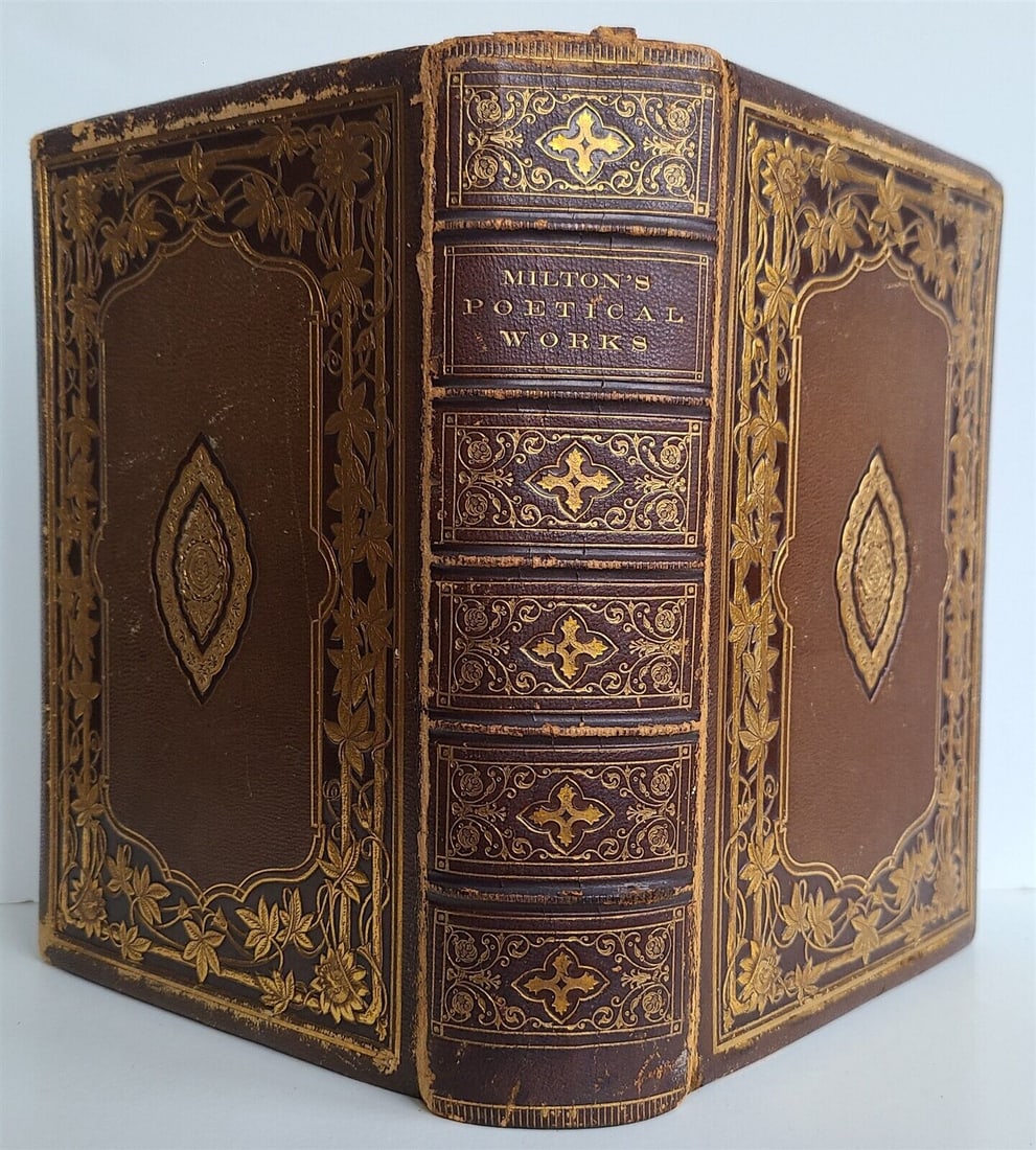 1858 POETICAL WORKS of JOHN MILTON PARADISE LOST & REGAINED antique DECORATIVE (1 of 13)