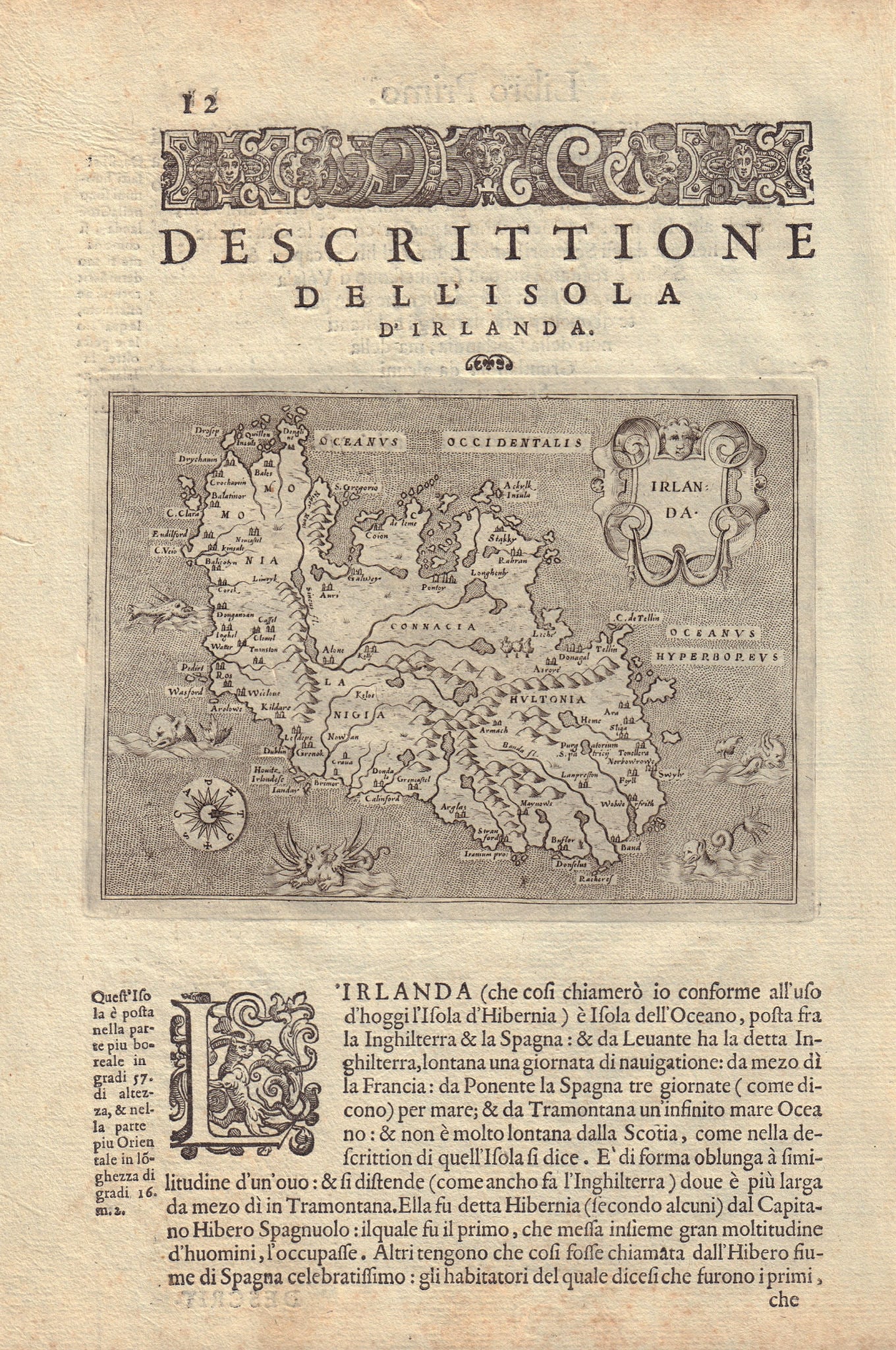 Descrittione dell' Isola d'Irlanda. PORCACCHI. Ireland 1590 old antique map (1 of 2)