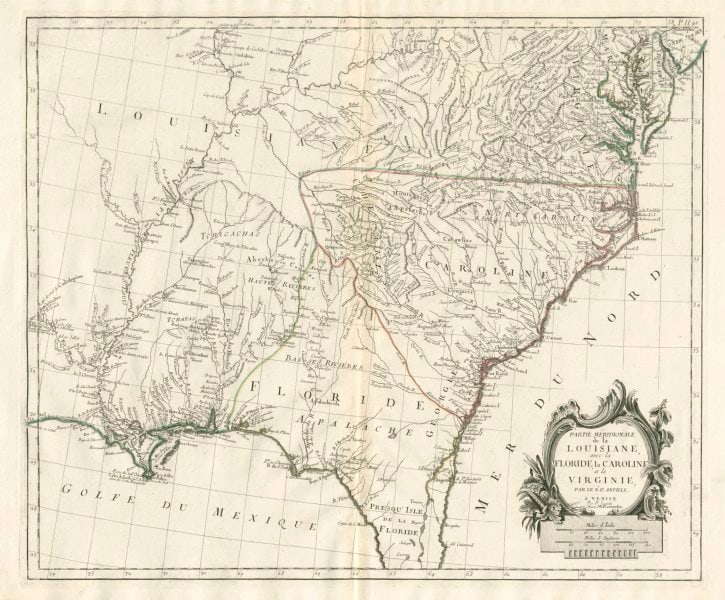 Partie Méridionale de la Louisiane… Floride. SANTINI / D'ANVILLE 1784 map (1 of 2)