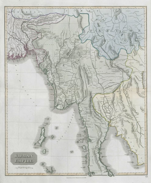 Birman Empire. Burma Myanmar. Western Siam/Thailand Bengal. THOMSON 1830 map: Title: "Birman Empire". Burma Myanmar. Western Siam/Thailand Bengal. THOMSON 1830 map Description: Birman Empire' by Drawn & engraved by Samuel John Neele for John Thomson's "New General Atlas" (1830)