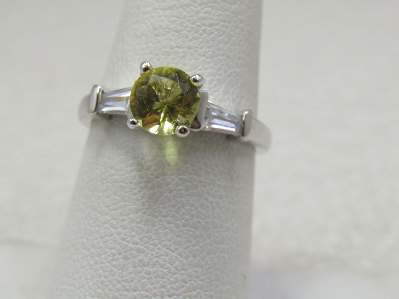 Silver Plated Yellow & Clear Rhinestone Ring, Sz. 7 (1 of 6)