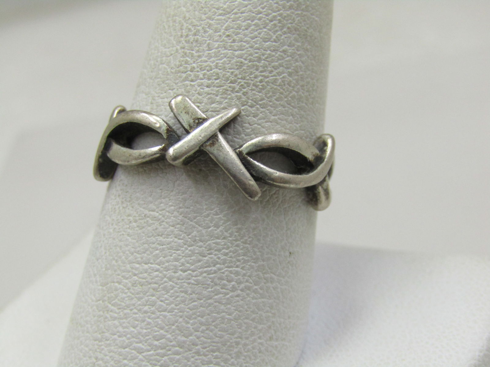 Vintage Sterling Christian Cross & Fish Ring, Sz. 9, Signed (1 of 7)