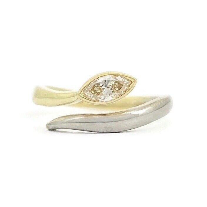 Two-Tone Marquise Diamond Wrap Bypass Pinky Ring 14K Yellow Gold, 1.65 Grams (1 of 9)