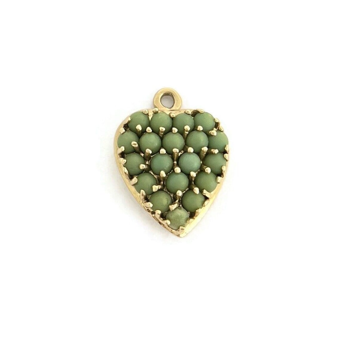 Vintage Jade Bead Heart Necklace Pendant Bracelet Charm 14K Yellow Gold, 1.58 Gr (1 of 7)
