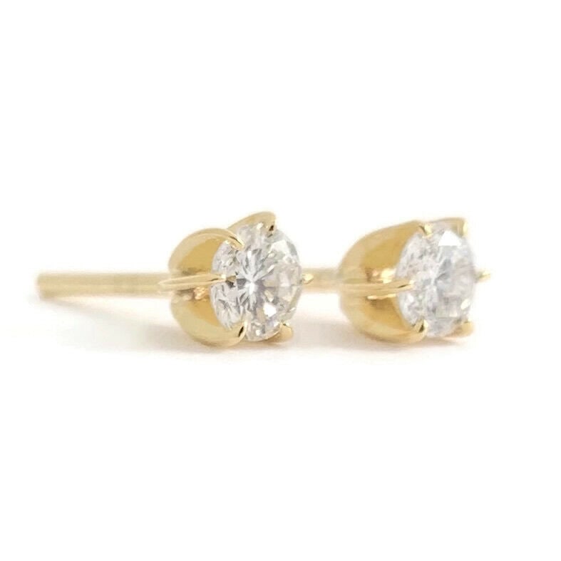 Round Diamond Stud Earrings 14K Yellow Gold 6-Prong Crown Push Backs .40 CTW (1 of 7)