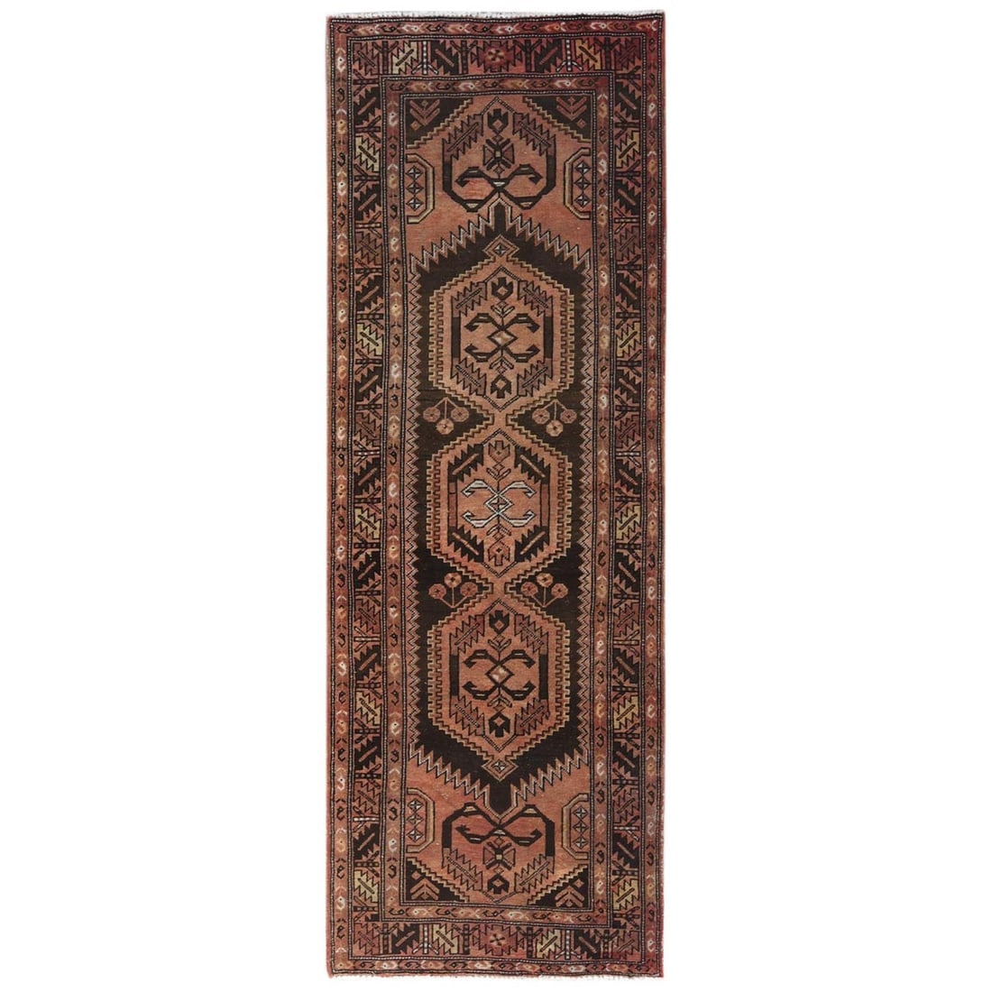 Brown, Vintage Persian Serab Worn Wool Hand Knotted Runner Rug (1 of 7)